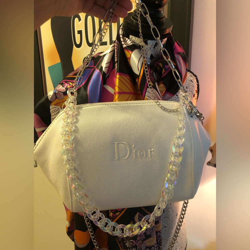 Authentic White Rare DIOR Restyled/Redesigned Beauty Case to Shoulder-Handbag